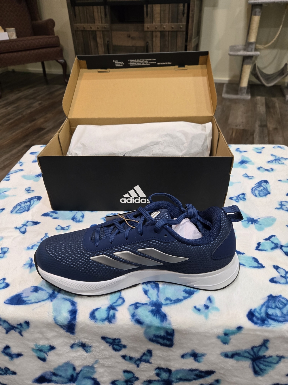 adidas Navy and Silver Boys' Athletic Sneaker